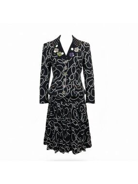 Platinum Womens Black & White Cotton Blazer And Flowy Skirt 2-Piece Set